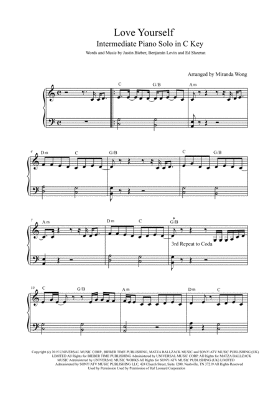 Love Yourself Piano Solo scores gallery preview page 4