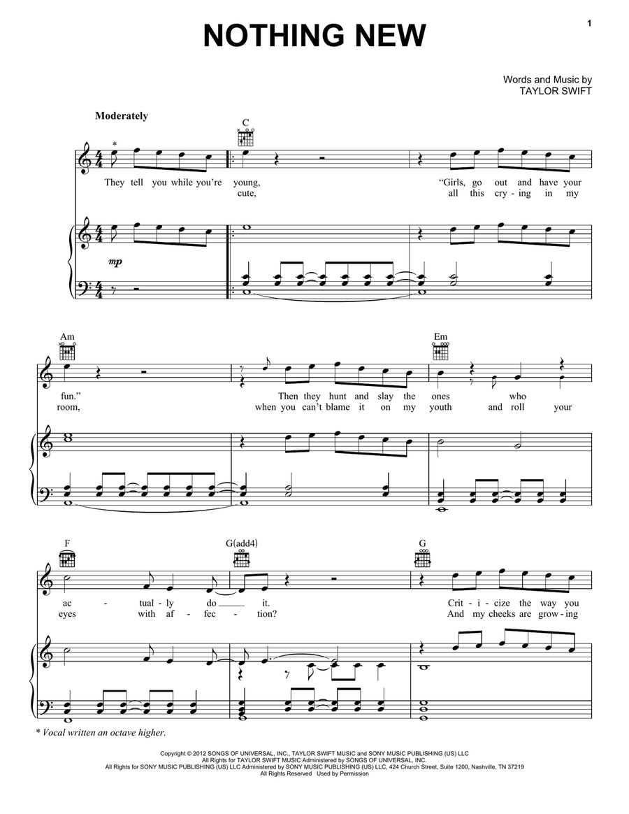 Nothing New (feat. Phoebe Bridgers) (Taylor's Version) (From The Vault) Piano, Vocal, Guitar scores gallery preview page 1