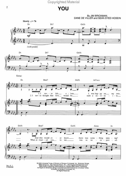 You by Jim Brickman Piano, Vocal, Guitar - Sheet Music