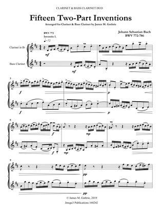 Bach: 15 Two-Part Inventions for Clarinet & Bass Clarinet