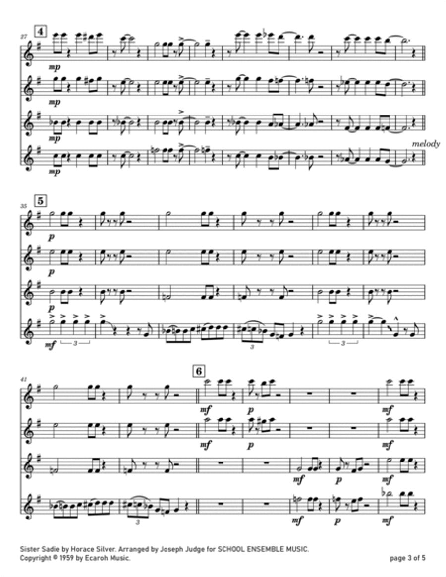 Sister Sadie Sister Sadie Clarinet Quartet scores gallery preview page 3