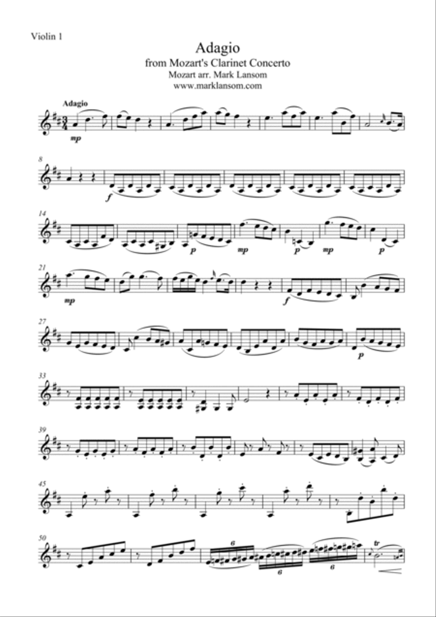 Adagio from Mozart's Clarinet Concerto for String Quartet String Quartet scores gallery preview page 6