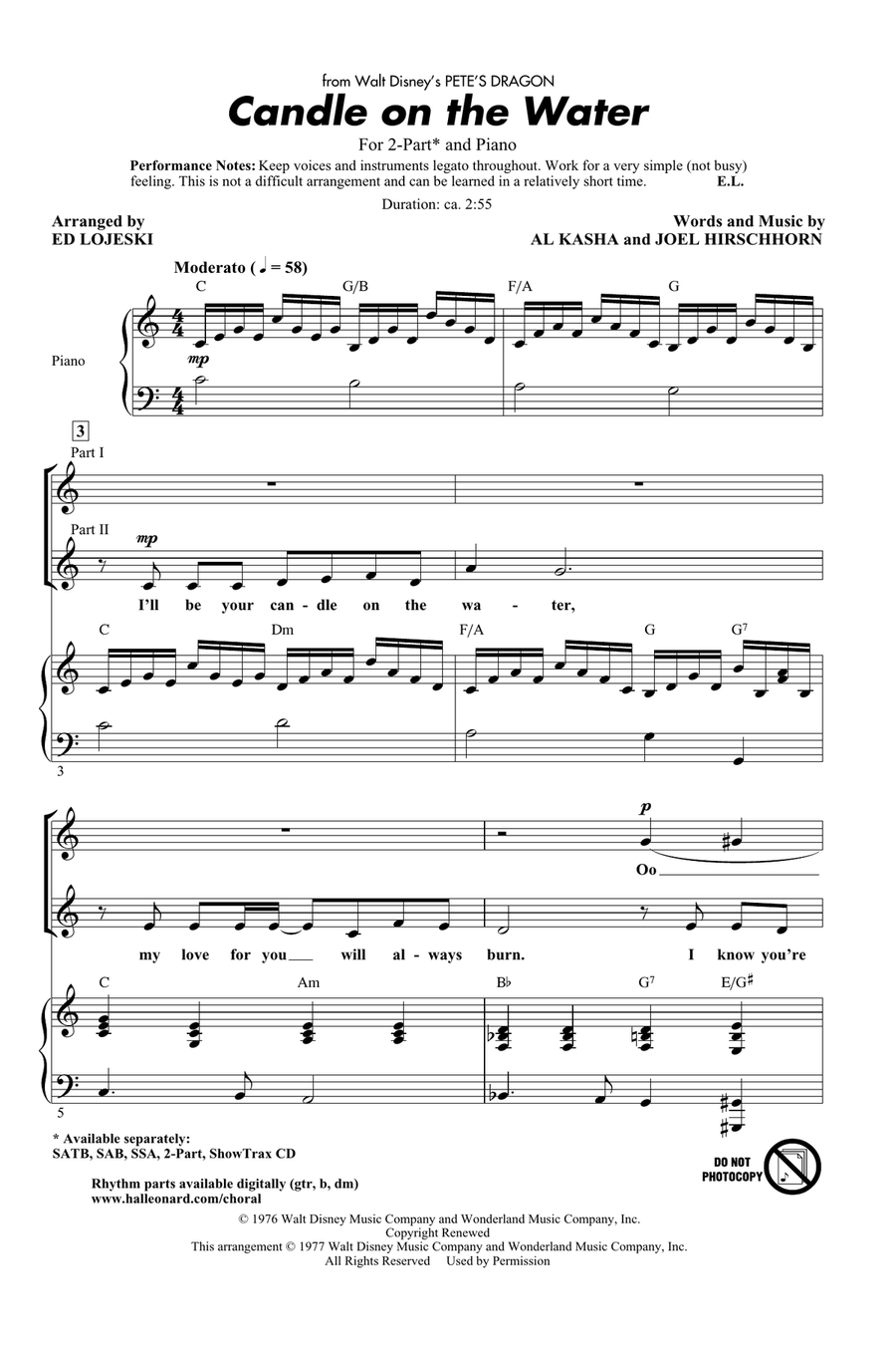 Candle On The Water (from Pete's Dragon) (arr. Ed Lojeski) 2-Part scores gallery preview page 1