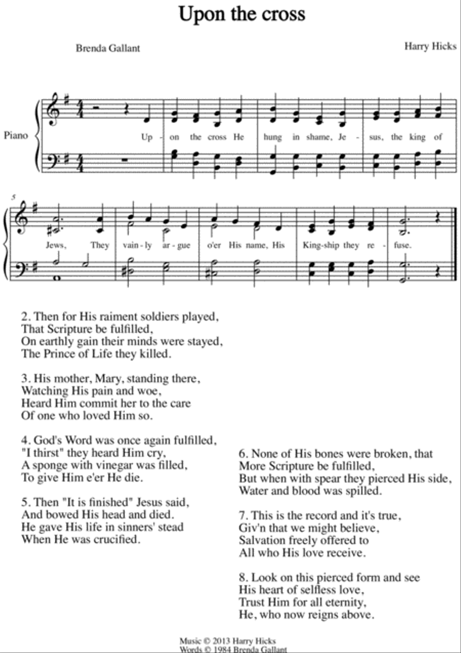 Upon the cross. A brand new hymn! Unison Choir scores gallery preview page 1