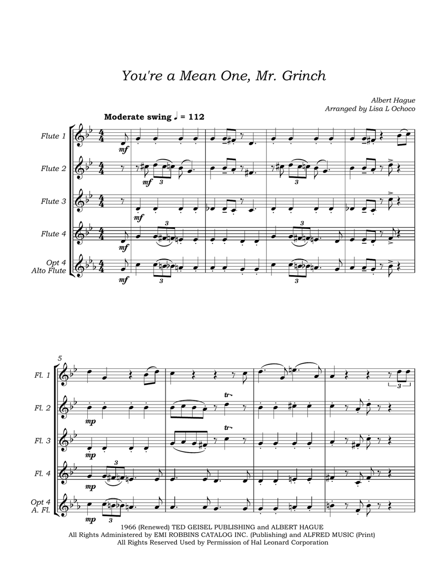 You're A Mean One, Mr. Grinch Flute Quartet scores gallery preview page 5