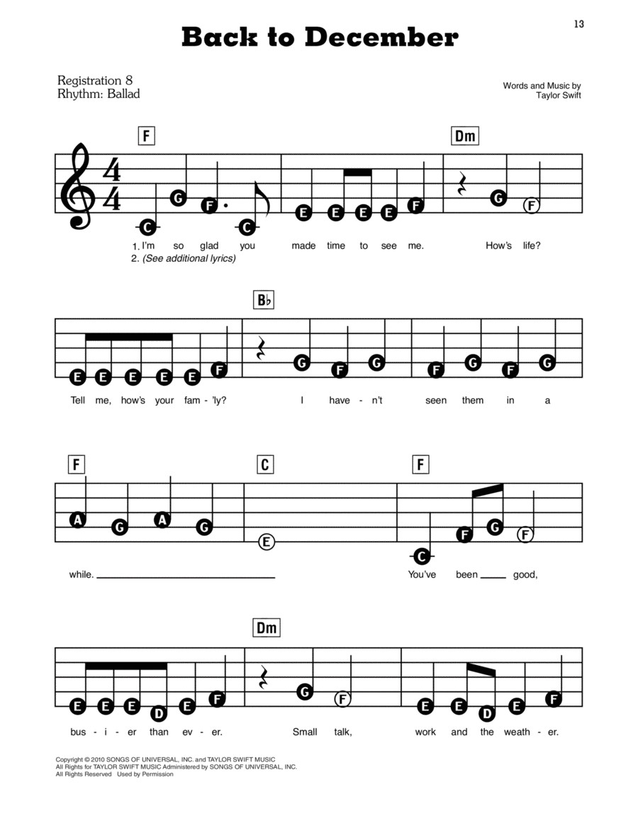 Back To December Electronic Keyboard scores gallery preview page 1