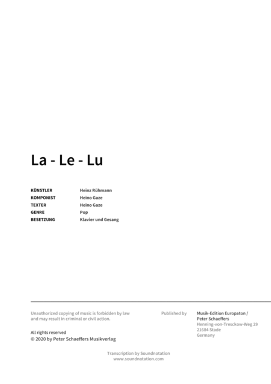 La - Le - Lu Piano, Vocal, Guitar scores gallery preview page 2