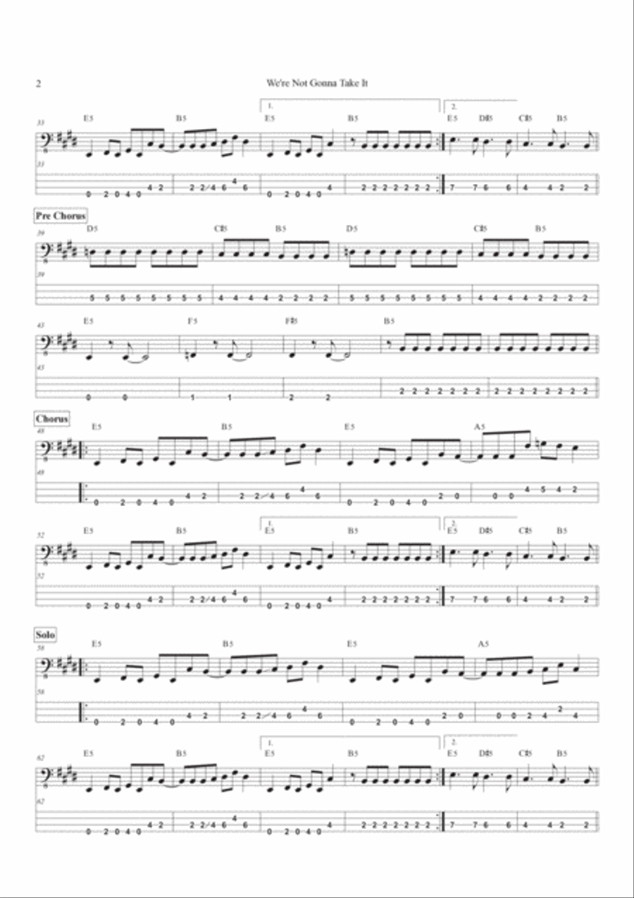 We're Not Gonna Take It Bass Guitar scores gallery preview page 2