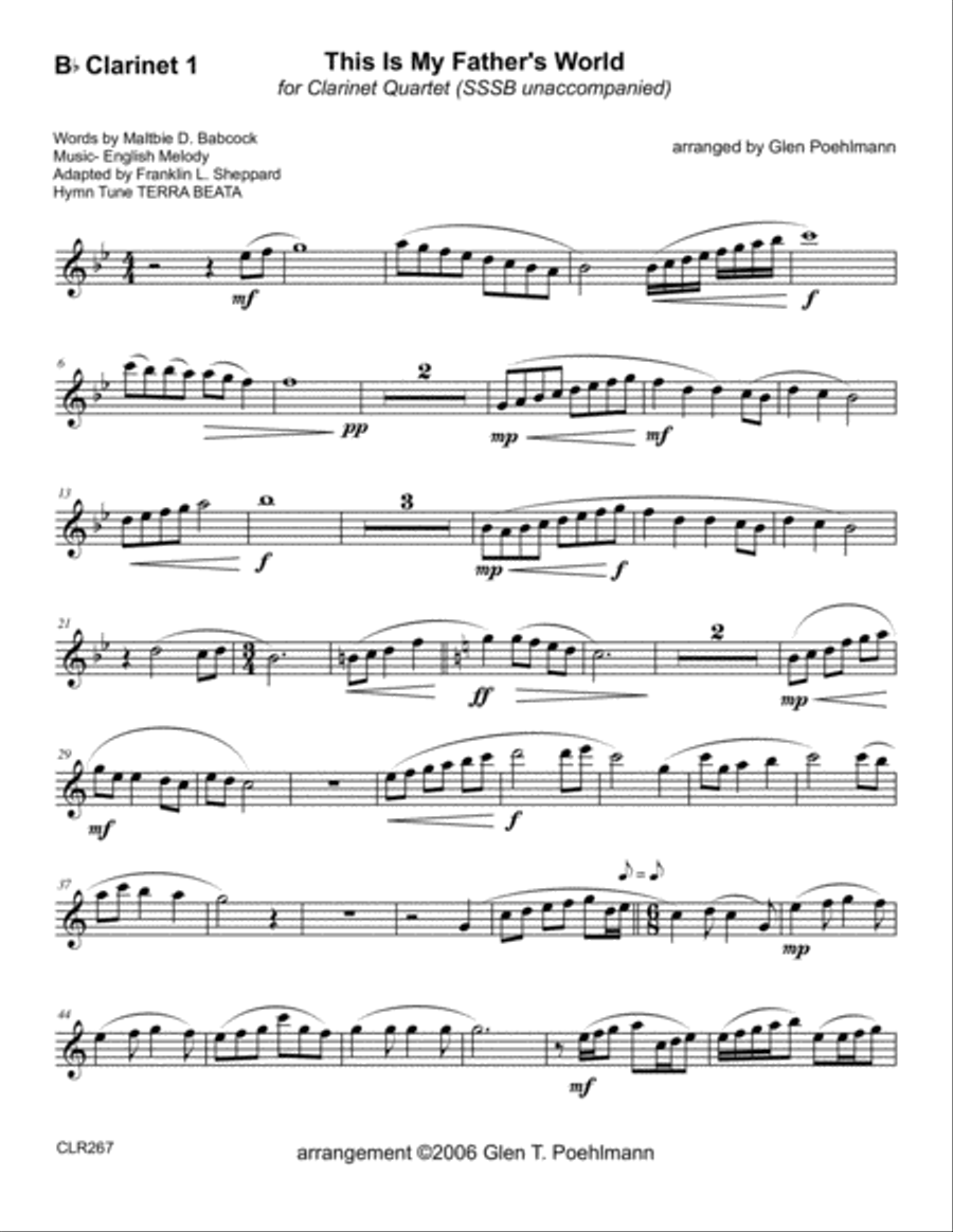 THIS IS MY FATHER'S WORLD - CLARINET QUARTET (SSSB) Clarinet Quartet scores gallery preview page 6