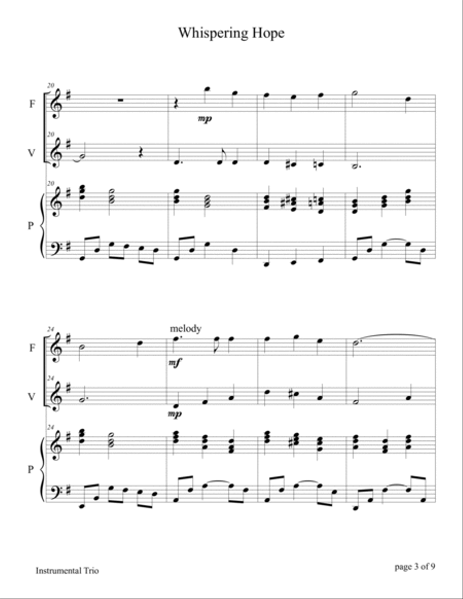 Whispering Hope (for Flute and Violin Duet with Piano Accompaniment) Flute scores gallery preview page 6