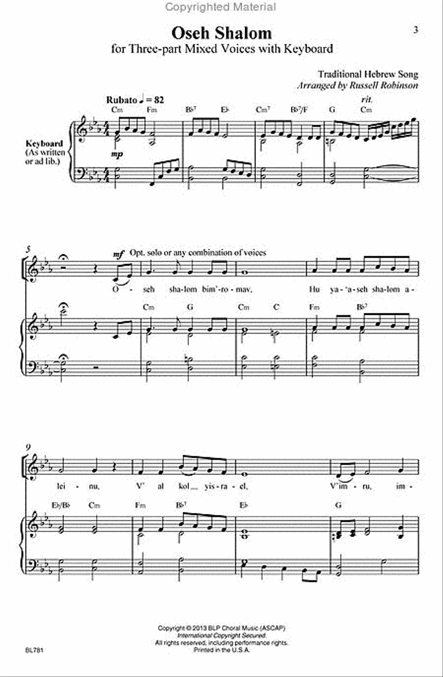Oseh Shalom Oseh Shalom 3-Part scores gallery preview page 2