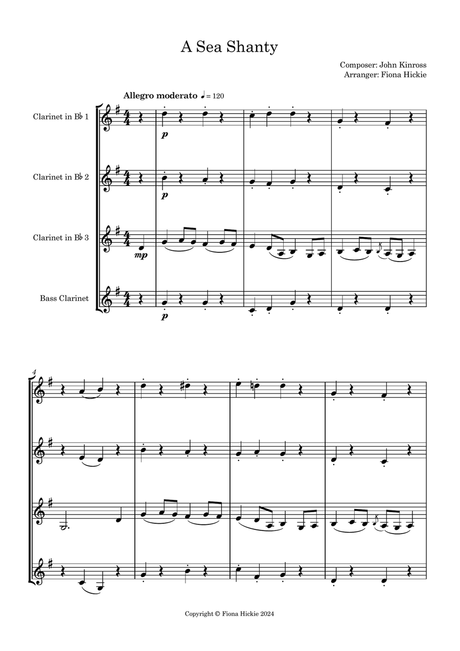A Sea Shanty A Sea Shanty Clarinet Quartet scores gallery preview page 2