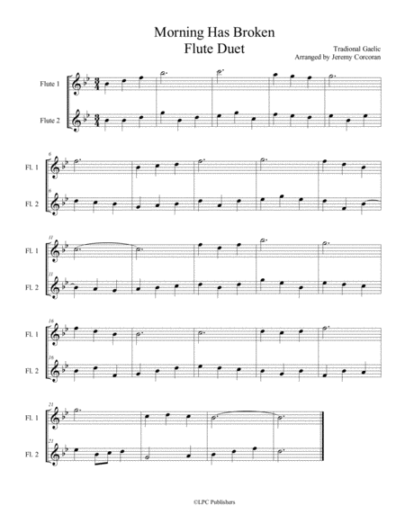 Morning Has Broken Flute Duet by Jeremy Corcoran Flute - Digital Sheet Music
