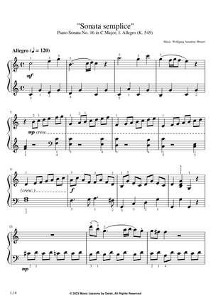 "Sonata semplice" (EASY PIANO) Piano Sonata No. 16 in C Major, I. Allegro (K. 545) [Mozart]
