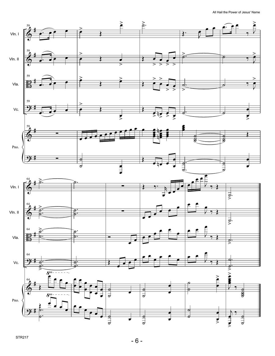 ALL HAIL THE POWER OF JESUS' NAME for STRING QUARTET with Piano Piano Quintet scores gallery preview page 6