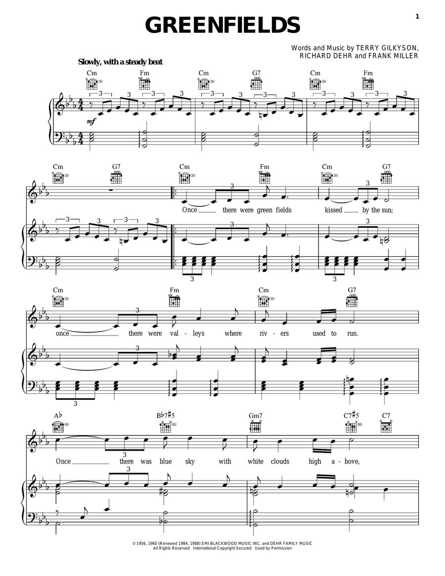 Greenfields Piano, Vocal, Guitar scores gallery preview page 1
