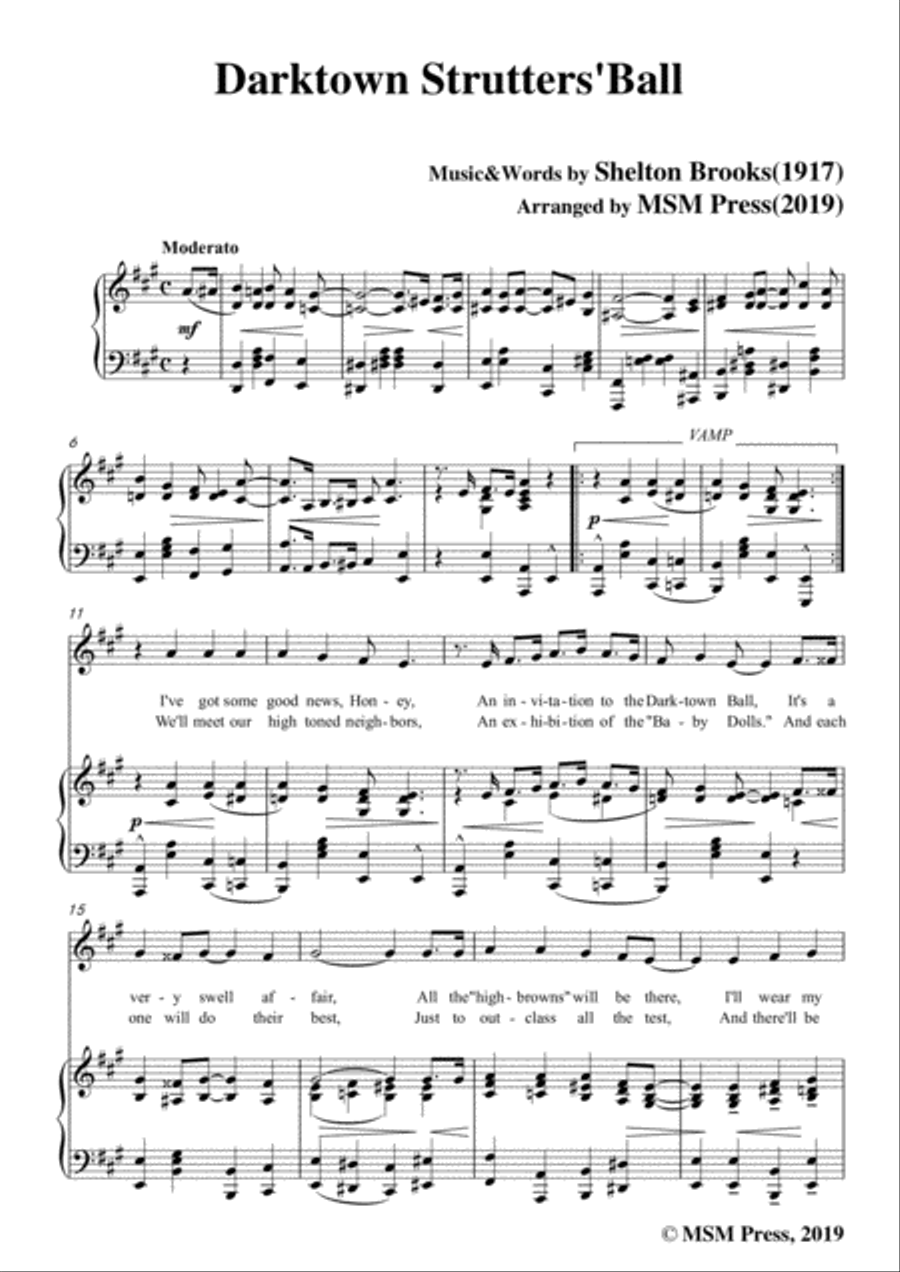 Shelton Brooks-Darktown Strutters'Ball,in A Major,for Voice and Piano Voice Solo scores gallery preview page 3