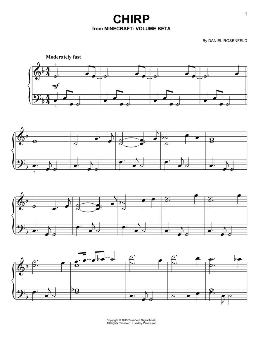 Chirp (from Minecraft) Easy Piano scores gallery preview page 1