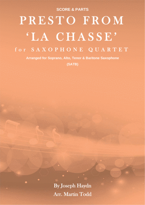 Book cover for Presto from 'La Chasse' for Advanced Saxophone Quartet (SATB)