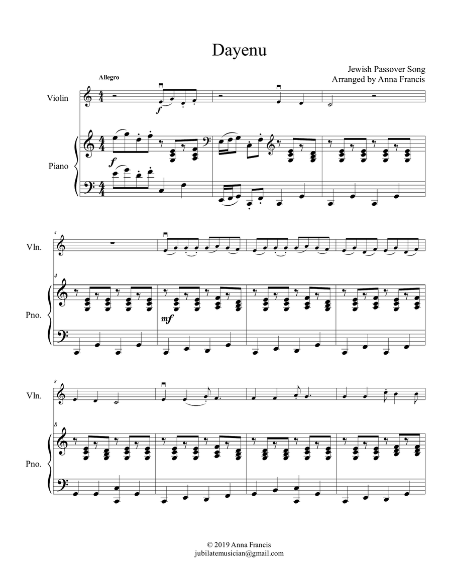 Dayenu Dayenu Violin Solo scores gallery preview page 1