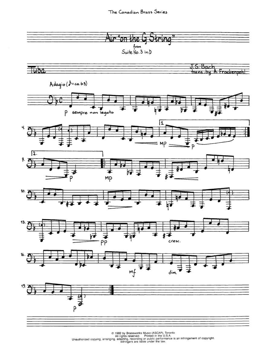 Air On The G String - Tuba Brass Ensemble scores gallery preview page 1