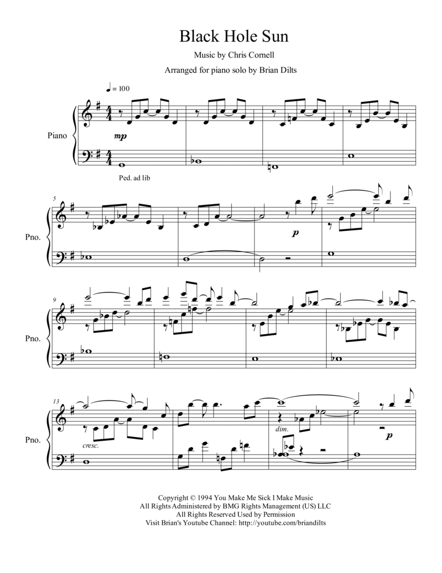 Black Hole Sun Piano Solo scores gallery preview page 1