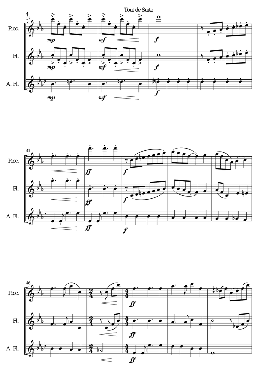 Tout de Suite (or Toot Sweet) for piccolo, flute and alto flute Woodwind Duet scores gallery preview page 4