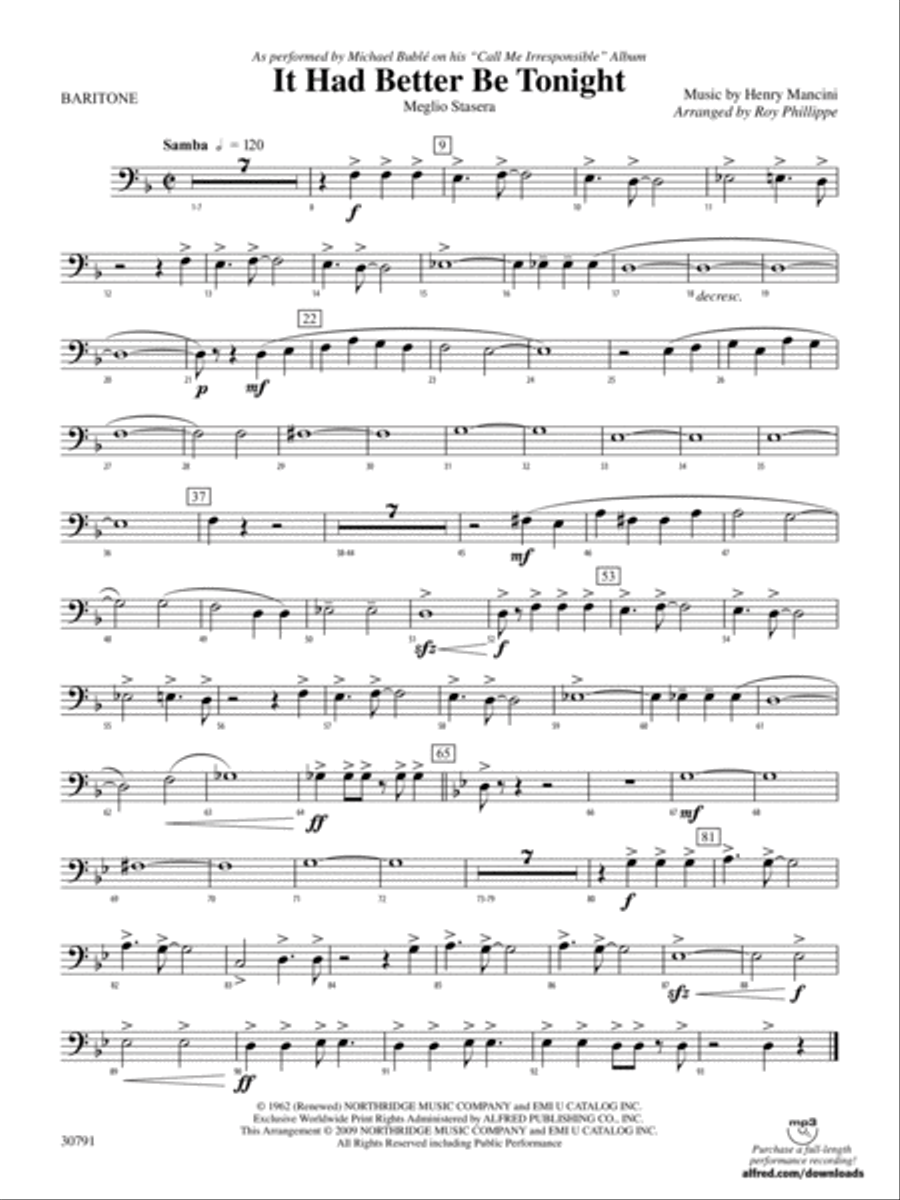 It Had Better Be Tonight (Meglio Stasera): Baritone B.C. Concert Band scores gallery preview page 1