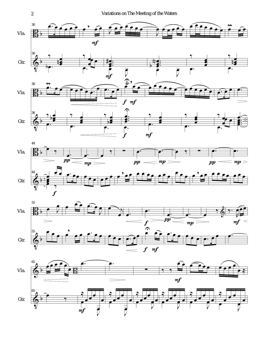 Variations on The meeting of the waters (Sweet Vale of Avoca) for viola and guitar String Duet scores gallery preview page 2