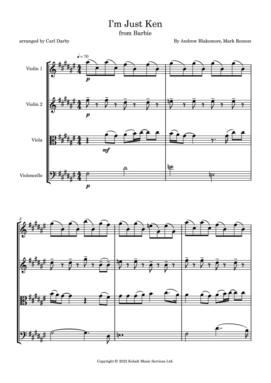 I'm Just Ken String Quartet scores gallery preview page 1