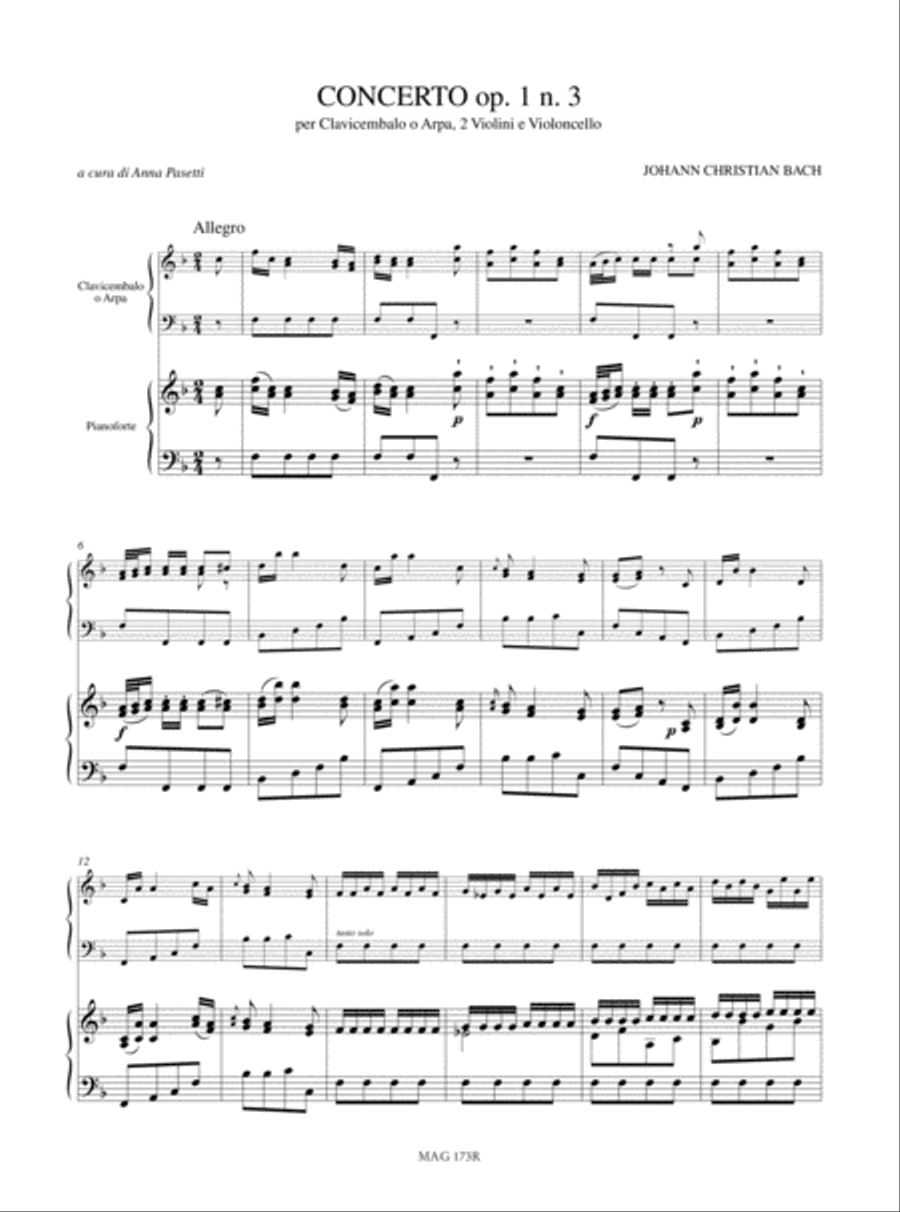 Concerto Op. 1 No. 3 for Harpsichord or Harp, 2 Violins and Violoncello Harp scores gallery preview page 2
