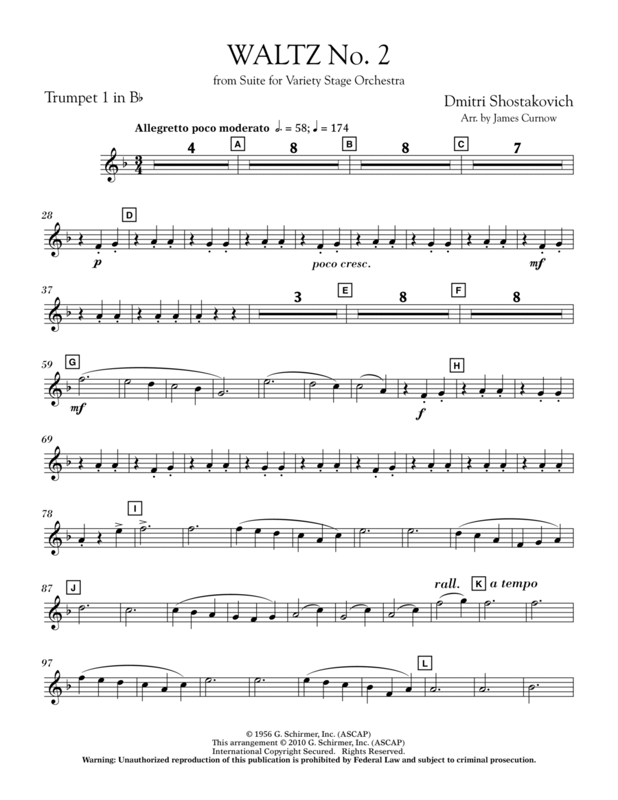 Waltz No. 2 (from Suite For Variety Stage Orchestra) - Bb Trumpet 1