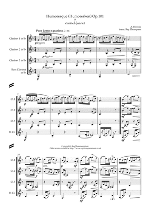 Book cover for Dvorak: Humoresques Op.101 No.7 - clarinet quartet (3 Bbs and bass)