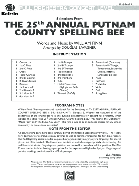 The 25th Annual Putnam County Spelling Bee,™ Selections from: Score