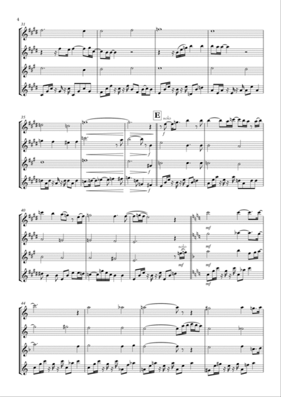 One Day I'll Fly Away Flute Quartet scores gallery preview page 4