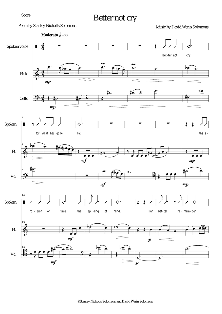 Better not cry (for spoken voice, flute and cello)