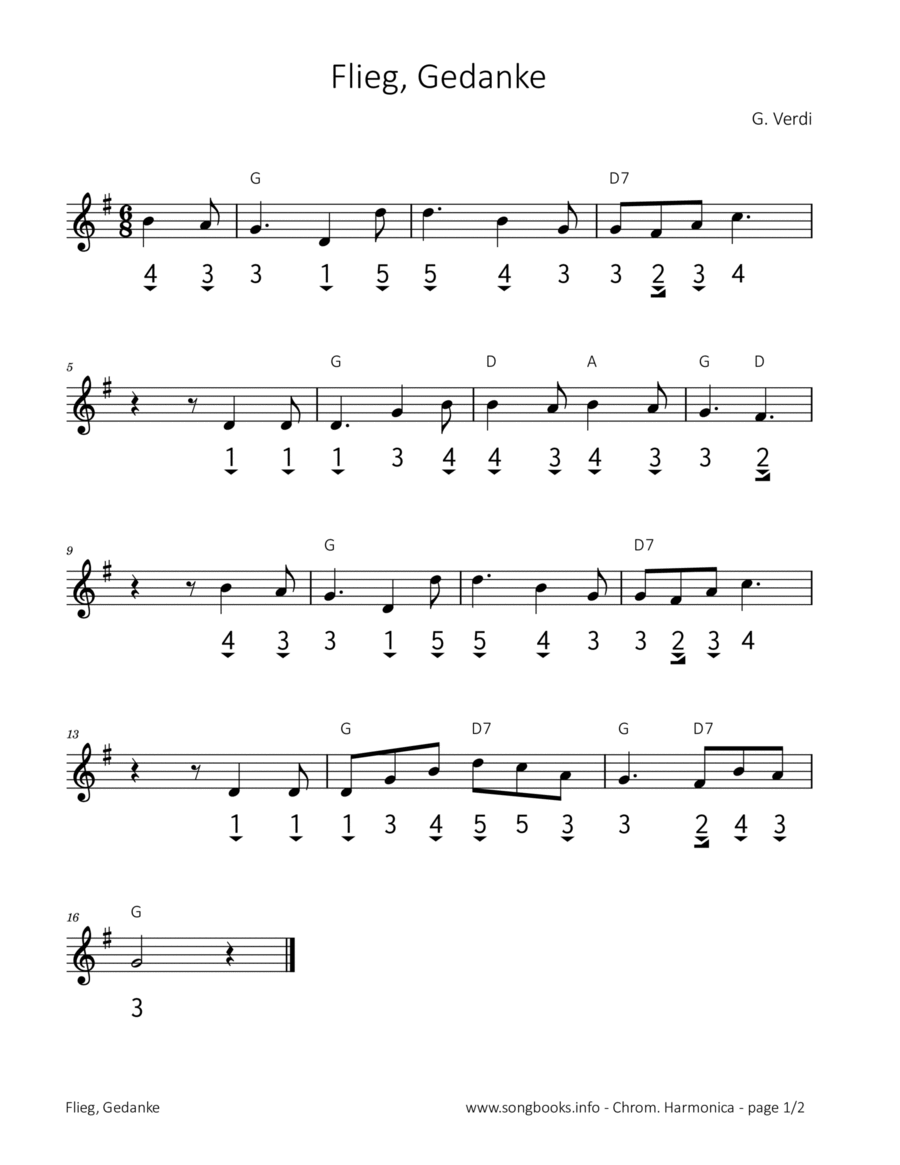 Flieg, Gedanke (Giuseppe Verdi) Chamber Music scores gallery preview page 1