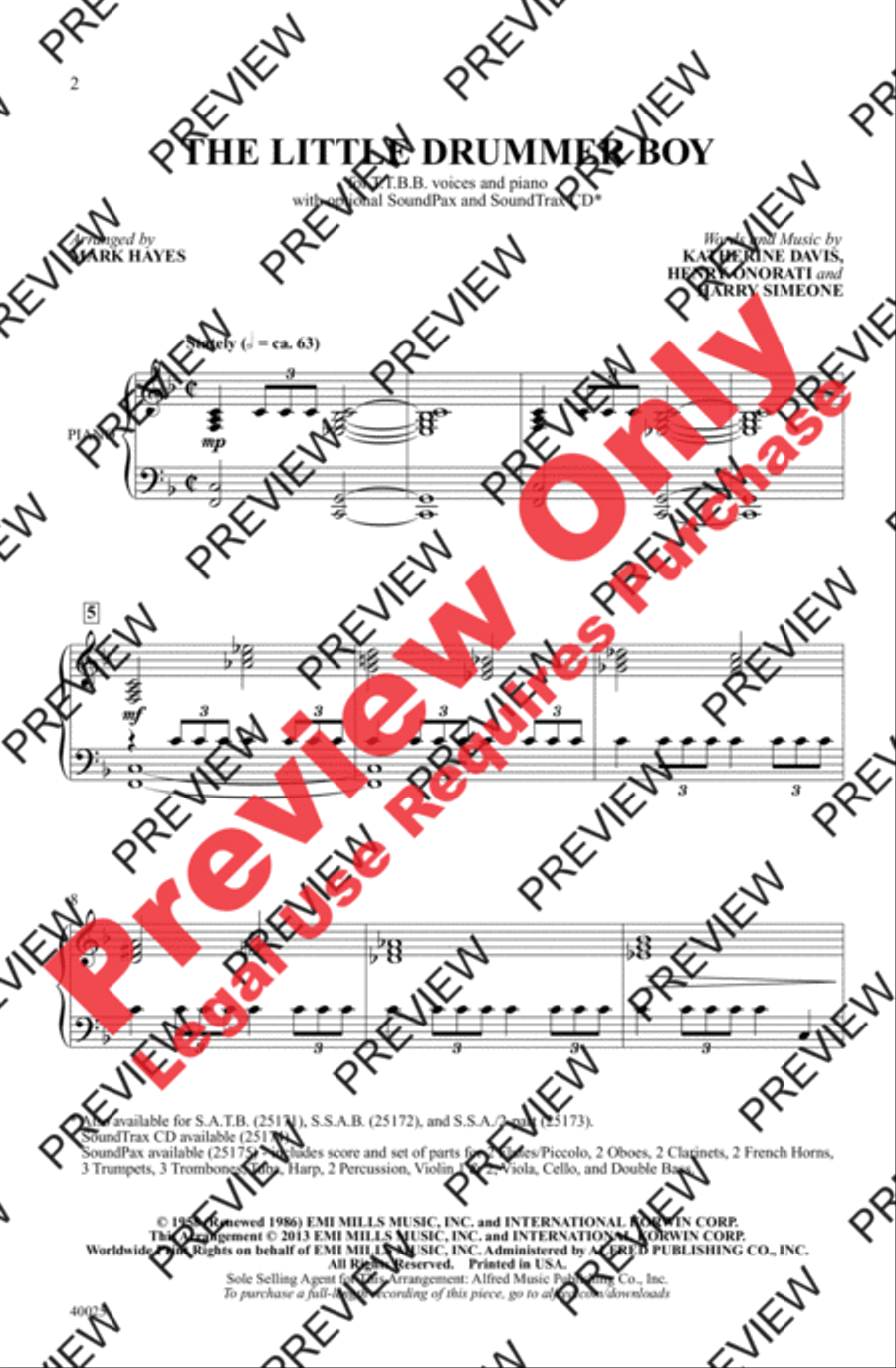 The Little Drummer Boy Men's Choir scores gallery preview page 2