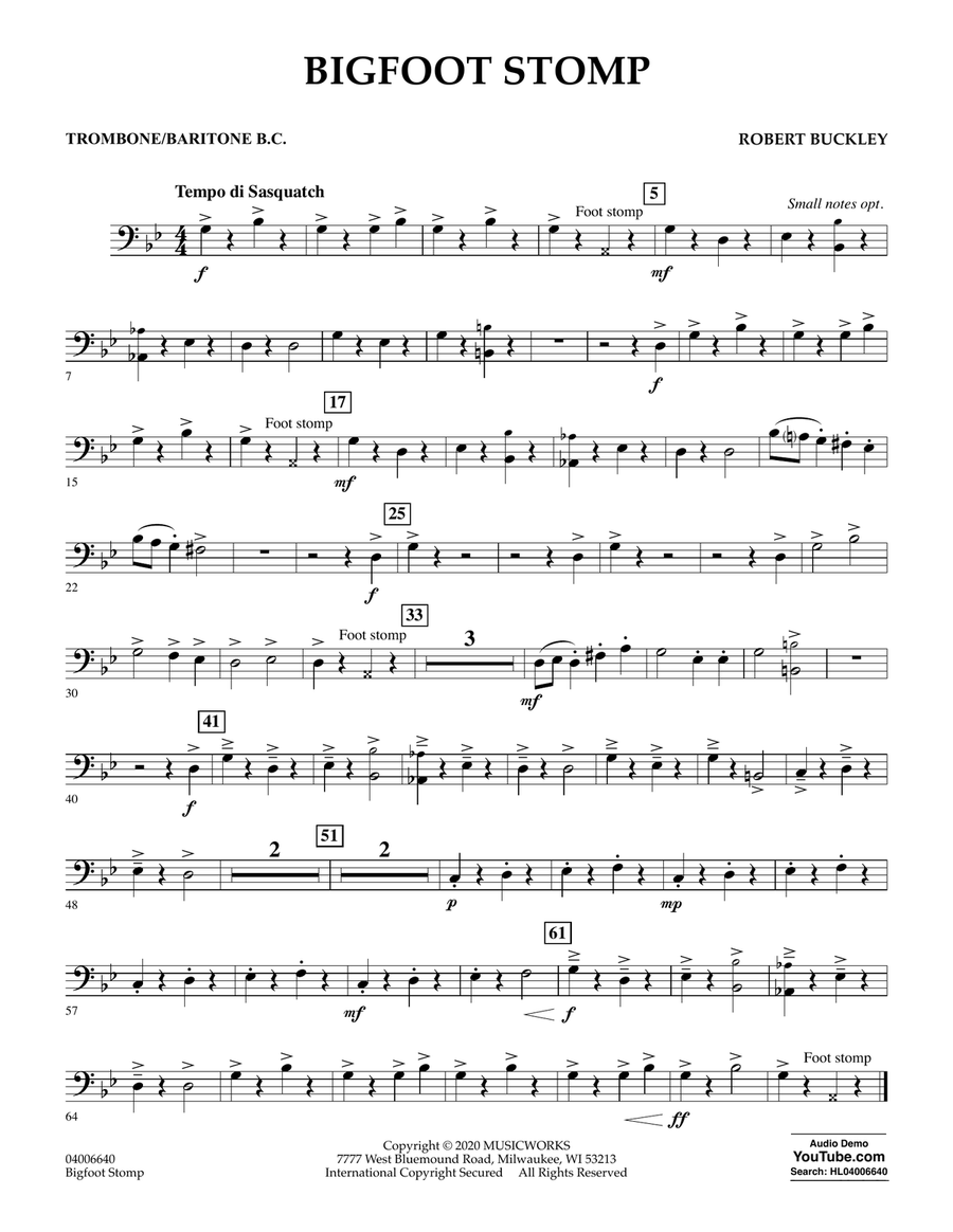 Big Foot Stomp - Trombone/Baritone B.C. Concert Band scores gallery preview page 1
