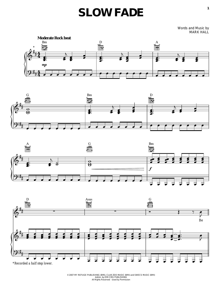 Slow Fade Slow Fade Piano, Vocal, Guitar scores gallery preview page 1