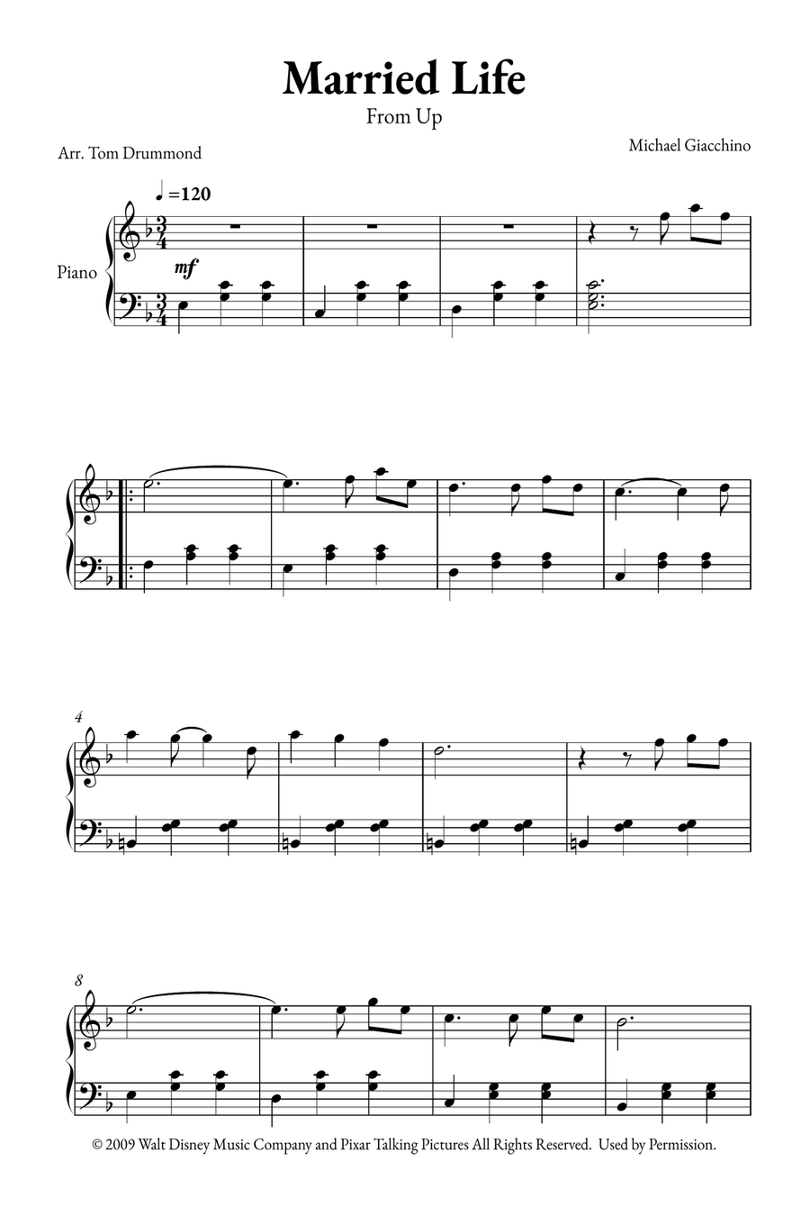 Married Life Piano Solo scores gallery preview page 1