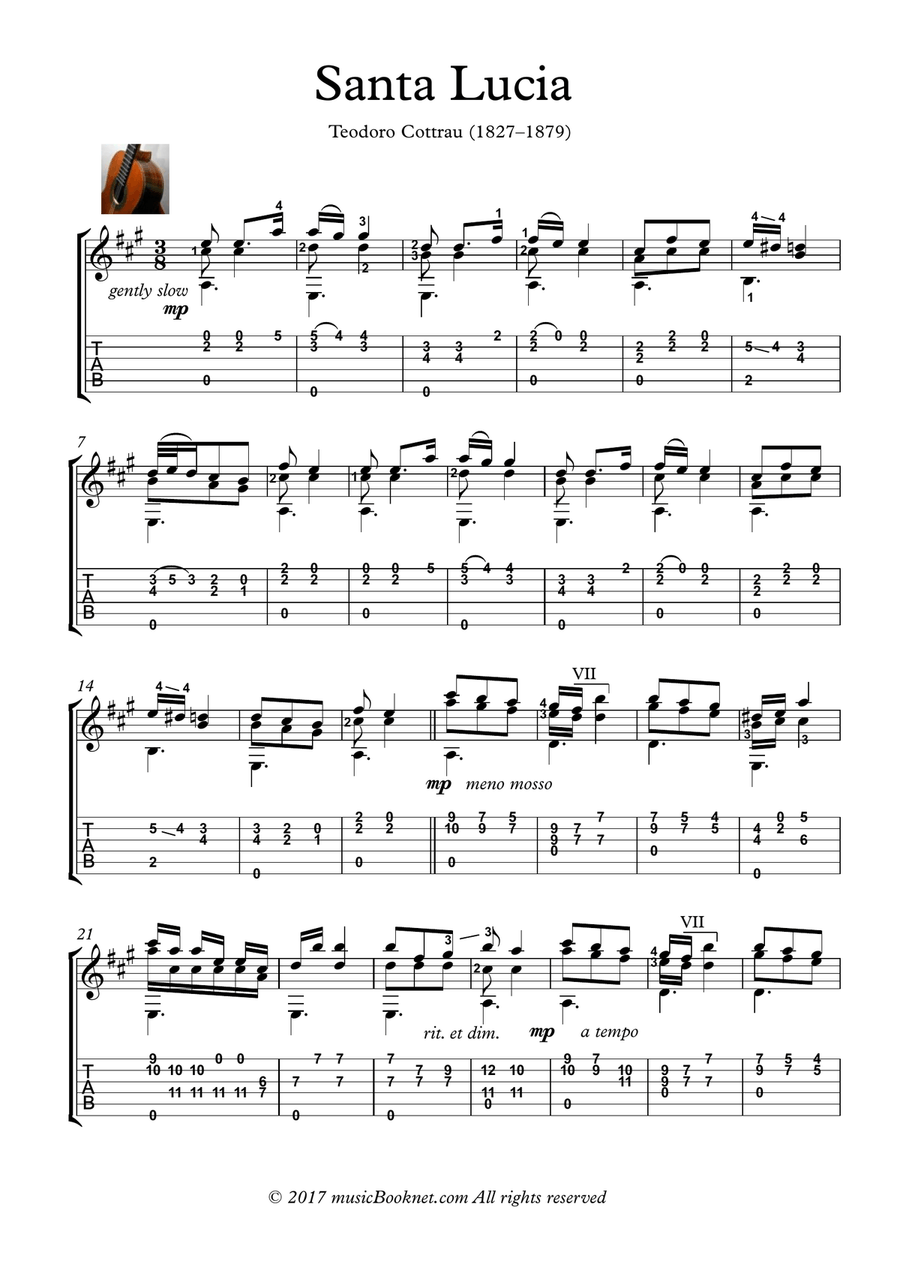 Santa Lucia guitar solo Santa Lucia guitar solo Acoustic Guitar scores gallery preview page 1