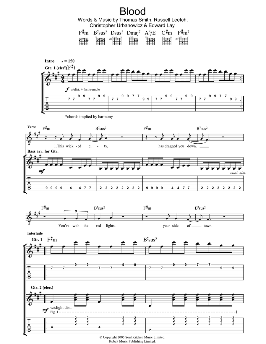 Blood Guitar Tablature scores gallery preview page 1