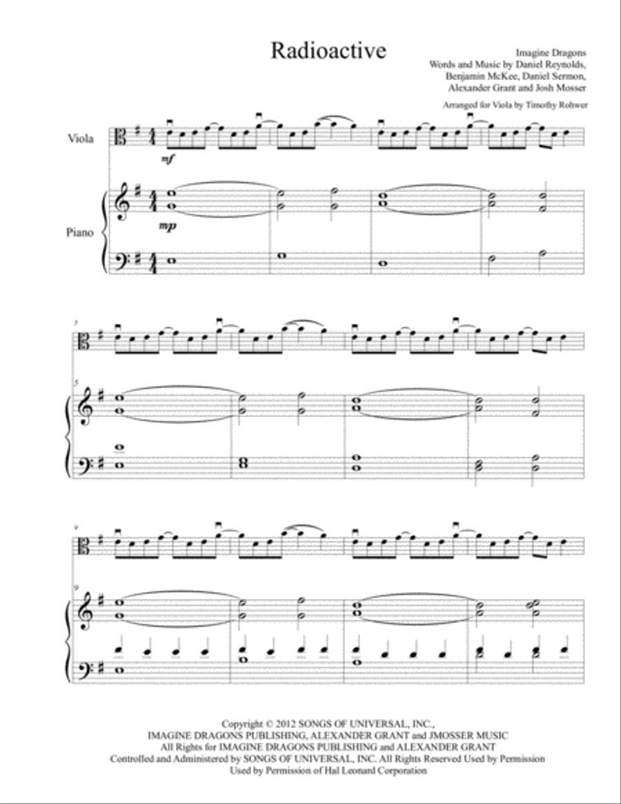 Radioactive by Imagine Dragons Viola - Digital Sheet Music