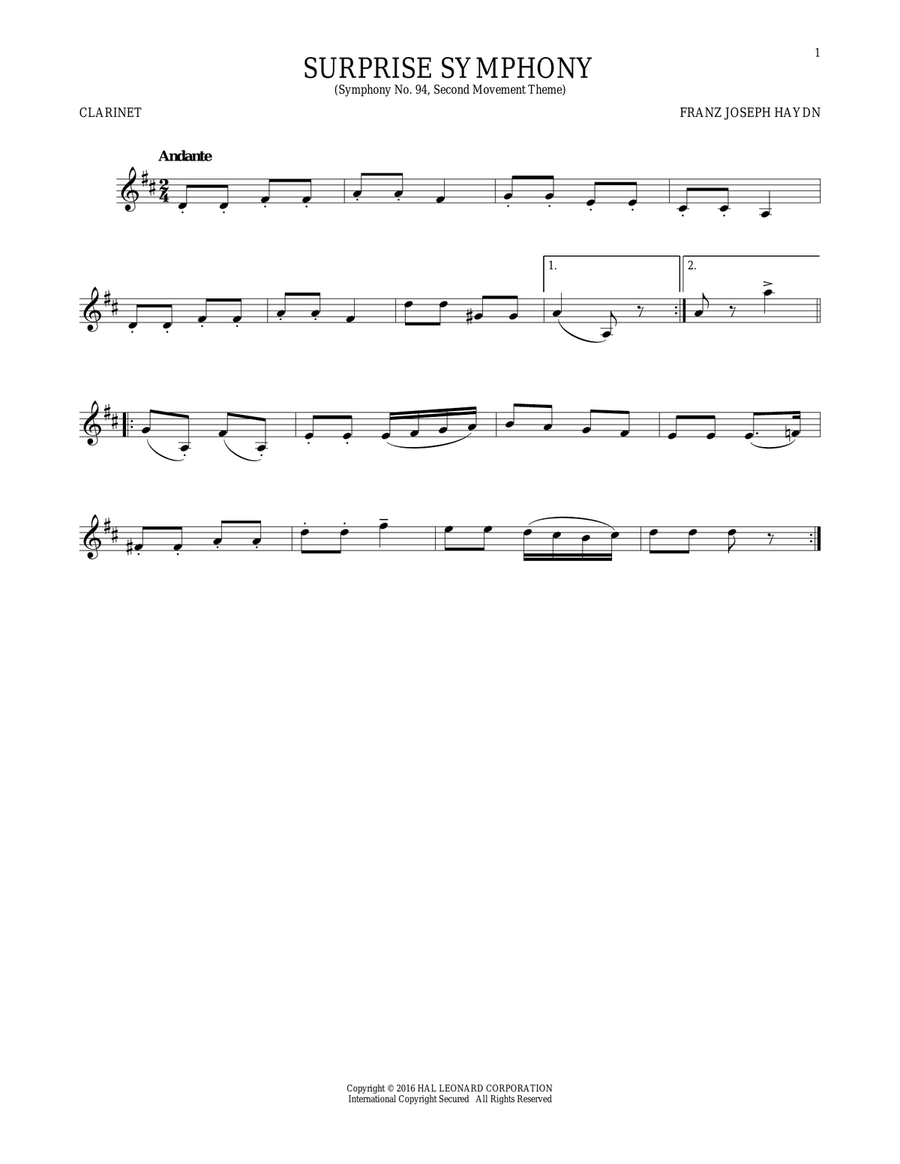 The Surprise Symphony Clarinet Solo scores gallery preview page 1
