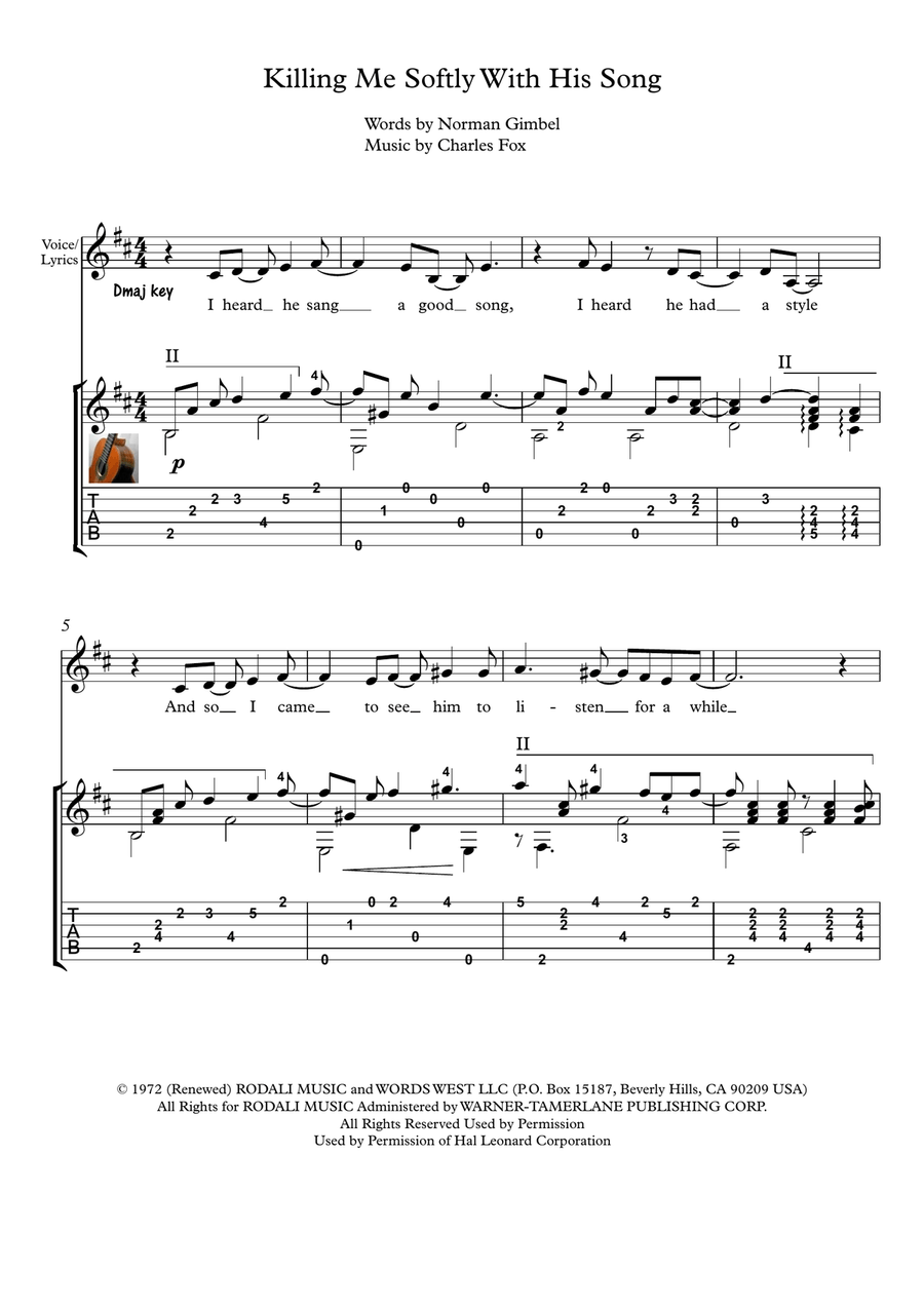 Killing Me Softly With His Song Acoustic Guitar scores gallery preview page 1