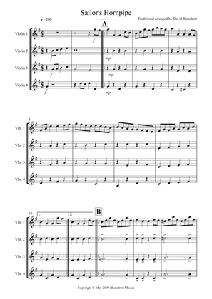 Book cover for Sailor's Hornpipe for Violin Quartet