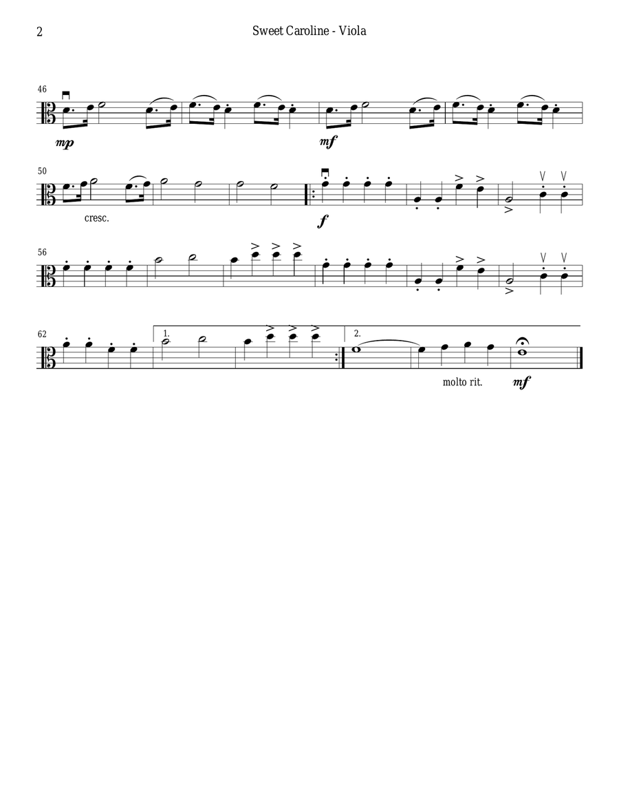 Sweet Caroline String Quartet scores gallery preview page 6