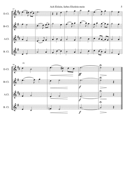 Ach Elslein, liebes Elselein mein for clarinet quartet (E flat, B flat, Alto, Bass) image number null