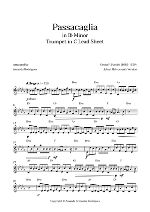 Passacaglia - Easy Trumpet in C Lead Sheet in Bbm Minor (Johan Halvorsen's Version)